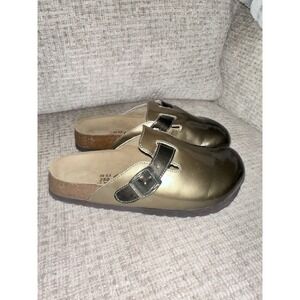 Betula by‎ Birkenstock Gold Patent Leather Mules Shoes EU 39 Women's 8